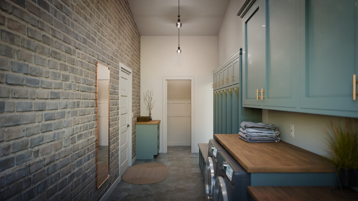 AJ7705-A Contemporary House Mud Room/Laundry, 1 Bedroom, 1.5 Bathroom | Plan 1052 