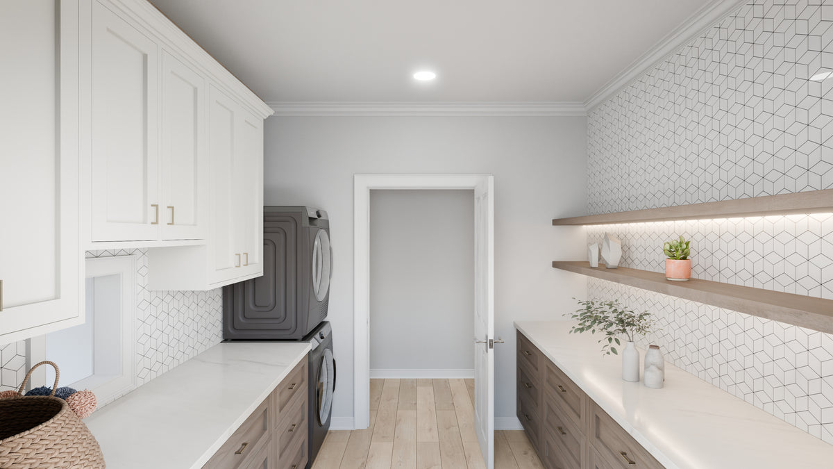 AJ7709-A Modern Barndominium House Laundry, 2 Bedrooms, 2 Bathrooms | Plan 1058 
