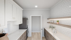 AJ7709-A Modern Barndominium House Laundry, 2 Bedrooms, 2 Bathrooms | Plan 1058 