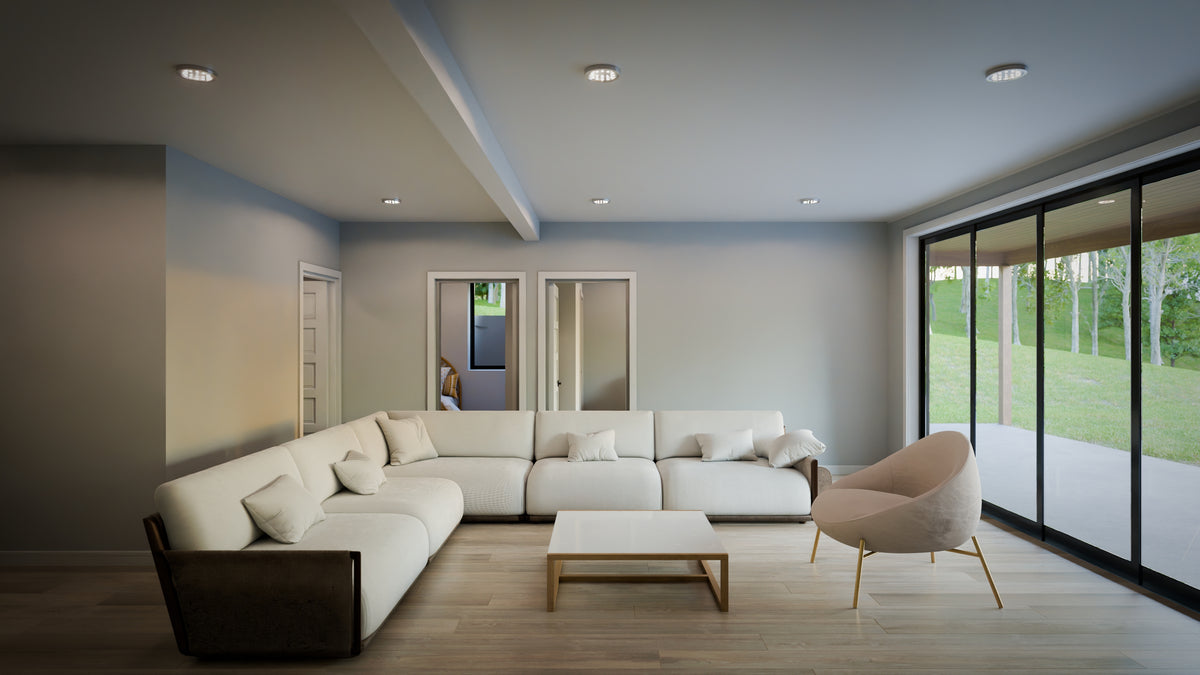 AJ7706-A Modern Ranch House Recreational Room, 3 Bedrooms, 2.5 Bathrooms | Plan 1053 