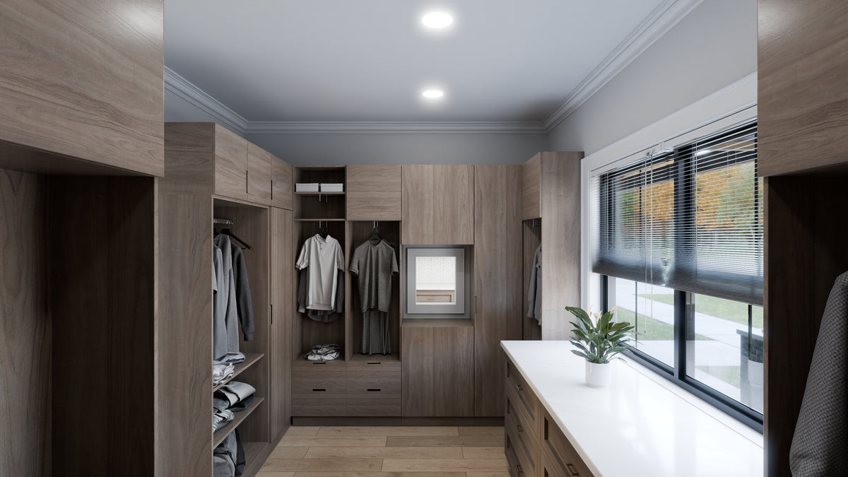 AJ7709-A Modern Barndominium House Walk-in Closet, 2 Bedrooms, 2 Bathrooms | Plan 1058 