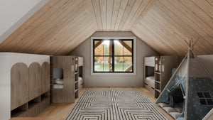 AJ7709-A Modern Barndominium House Loft, 2 Bedrooms, 2 Bathrooms | Plan 1058 