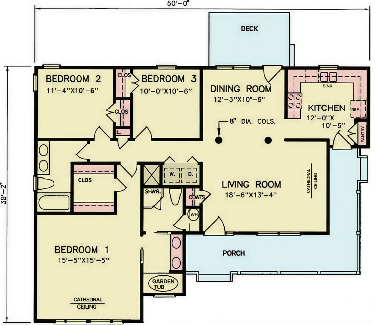 A8203-A Modern Farmhouse First Floor Plan, 3 Bedrooms, 2 Bathrooms | Zachary House Plan 