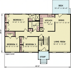 A8205-A Traditional House First Floor Plan, 3 Bedrooms, 2 Bathrooms | Camelot House Plan 