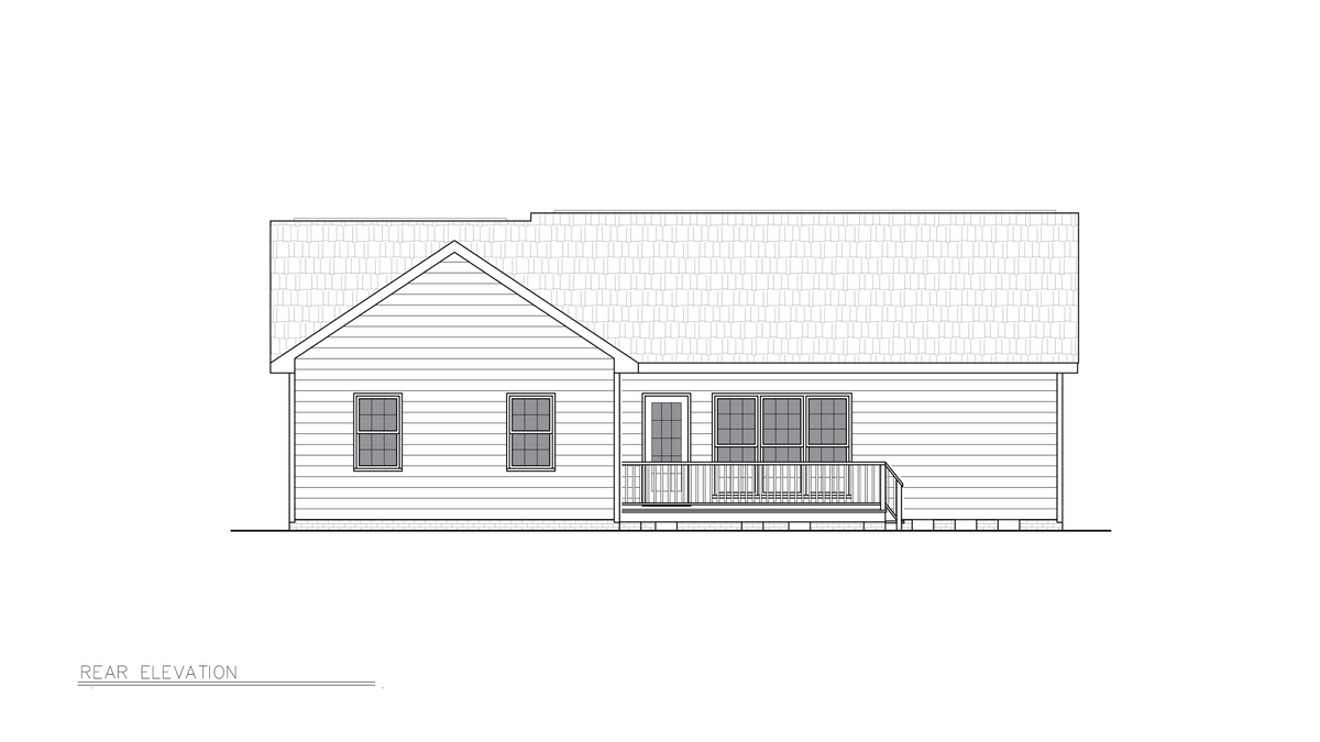 A8188-A Ranch House, 3 Bedrooms, 2 Bathrooms | Jericho House Plan Rear Elevation