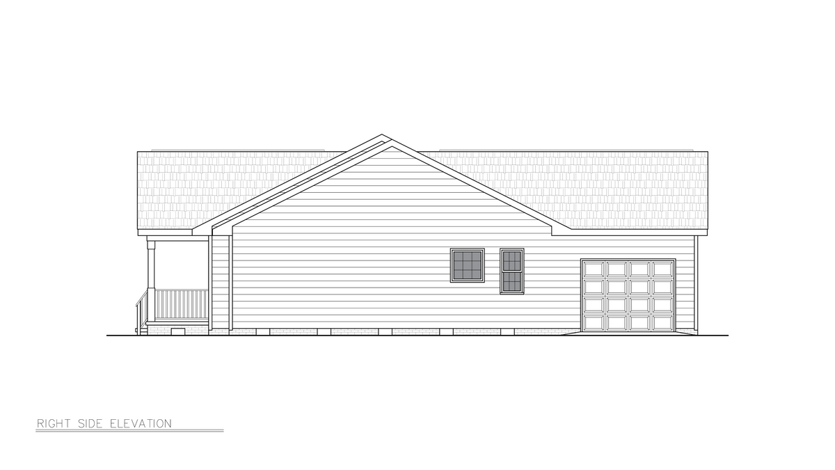 A8188-A Ranch House, 3 Bedrooms, 2 Bathrooms | Jericho House Plan Right Elevation