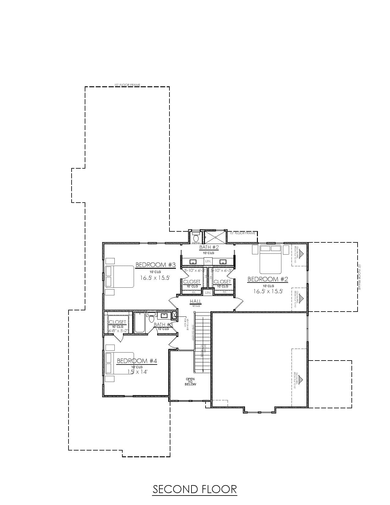 AG7498-A New American House Second Floor Plan, 4 Bed, 3.5 Bath | Kingside House Plan 
