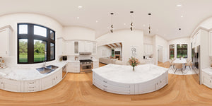 AJ7728-A Contemporary House Kitchen Panorama, 3 Bedrooms, 2 Bathrooms | Plan 1055 