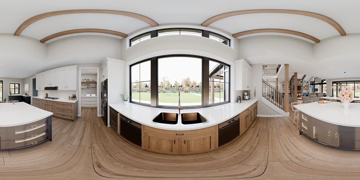 AJ7722-A Modern Farmhouse Kitchen Panorama, 4 Bedrooms, 4 Bathrooms | Plan 1062 