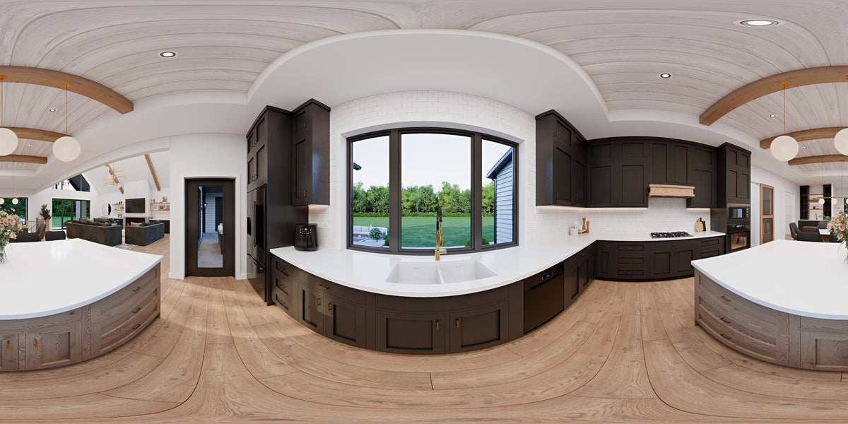 AJ7980-A Modern Farmhouse Kitchen Panorama, 3 Bedrooms, 4.5 Bathrooms | Plan 1068 