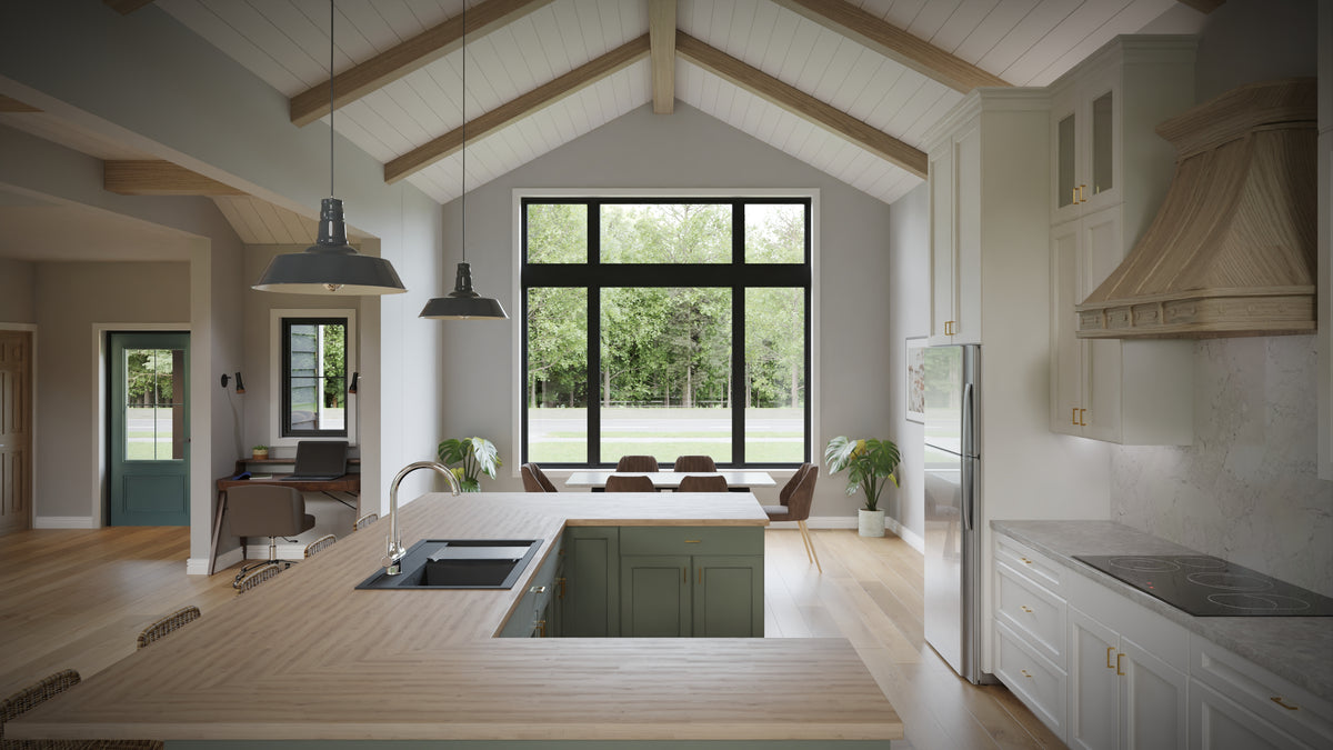 AJ7696-A Country House Kitchen and Dining, 3 to 5 Bedrooms, 2.5 to 3.5 Bathrooms | Plan 1039