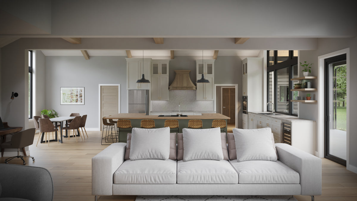 AJ7696-A Country House Kitchen, Dining and Great Room, 3 to 5 Bedrooms, 2.5 to 3.5 Bathrooms | Plan 1039
