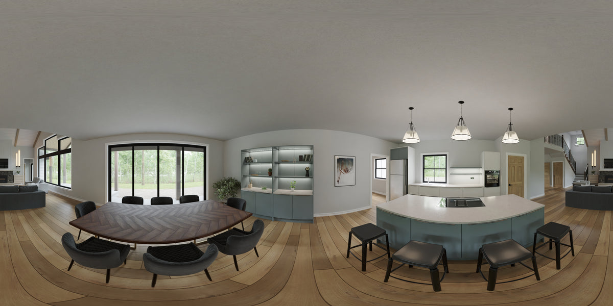 AJ7697-A Modern Farmhouse Kitchen Panorama, 3 Bedrooms, 2.5 Bathrooms | Plan 1040 