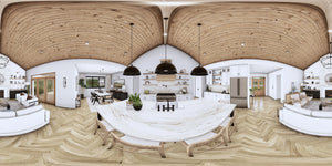 A7571-A Modern House Kitchen Panorama, 3 Bedrooms, 3.5 Bathrooms | Sweet Clover House