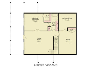 L1600-A New American House Basement Floor Plan, 4 Bedrooms, 3 Bathrooms | Pine Haven House 