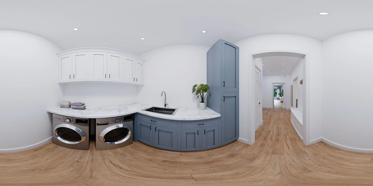 AJ7641-A Modern Transitional House Laundry Panorama, 3 Bedrooms, 2 Bathrooms | Plan VD1065 