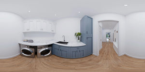 AJ7641-A Modern Transitional House Laundry Panorama, 3 Bedrooms, 2 Bathrooms | Plan VD1065 
