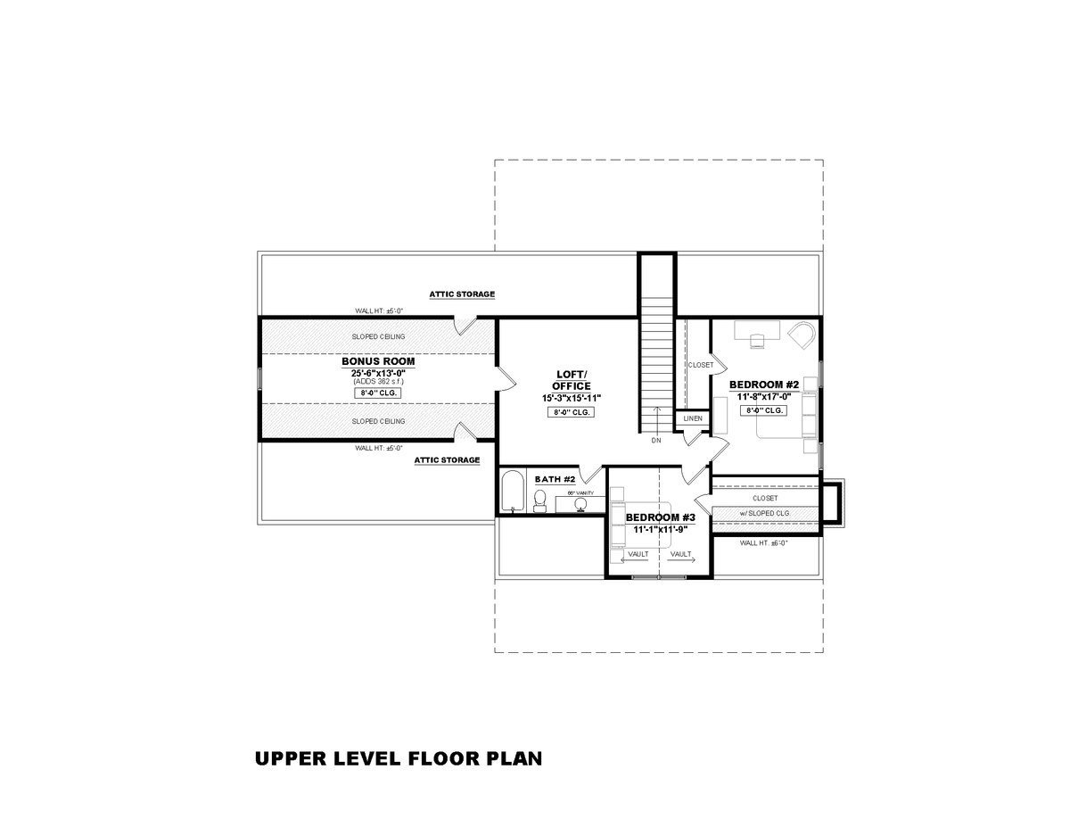 AN7943-A Modern Farmhouse Second Floor Plan, 3 Bedrooms, 2.5 Bathrooms | Laura-4G 