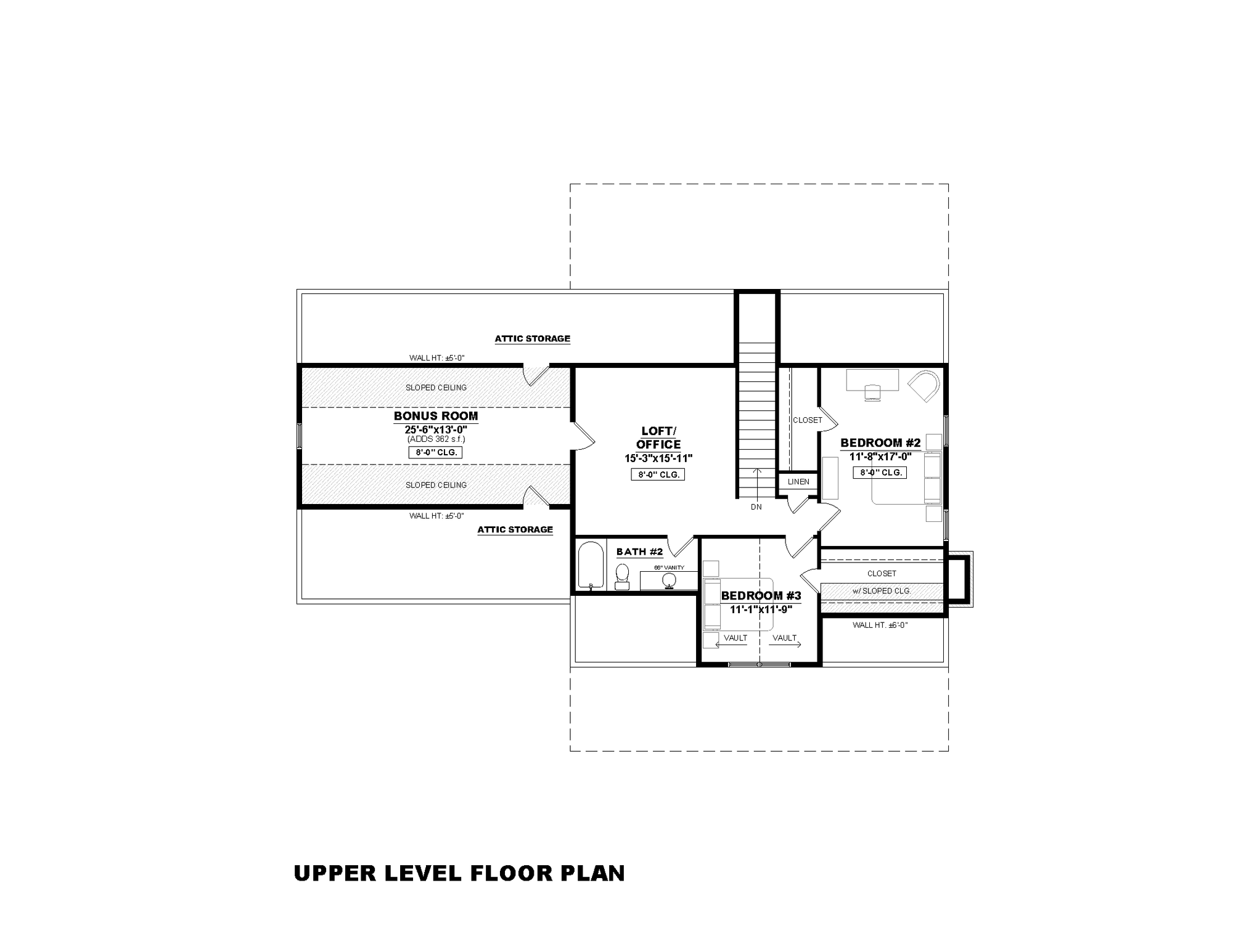 AN7943-A Modern Farmhouse Second Floor Plan, 3 Bedrooms, 2.5 Bathrooms | Laura-4G 