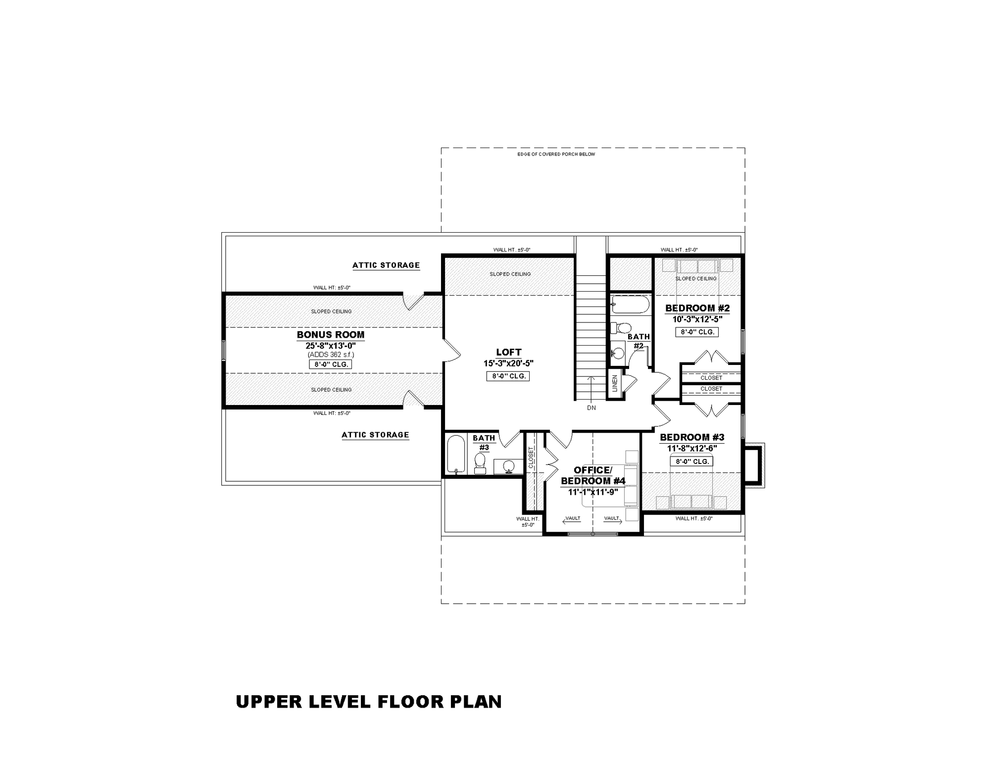 AN7747-A Modern Farmhouse Second Floor Plan, 3 Bedrooms, 3.5 Bathrooms | Laura-5G 