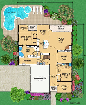 F8060-A European House First Floor Plan, 4 Bedrooms, 4.5 Bathrooms | Lexington Ridge 