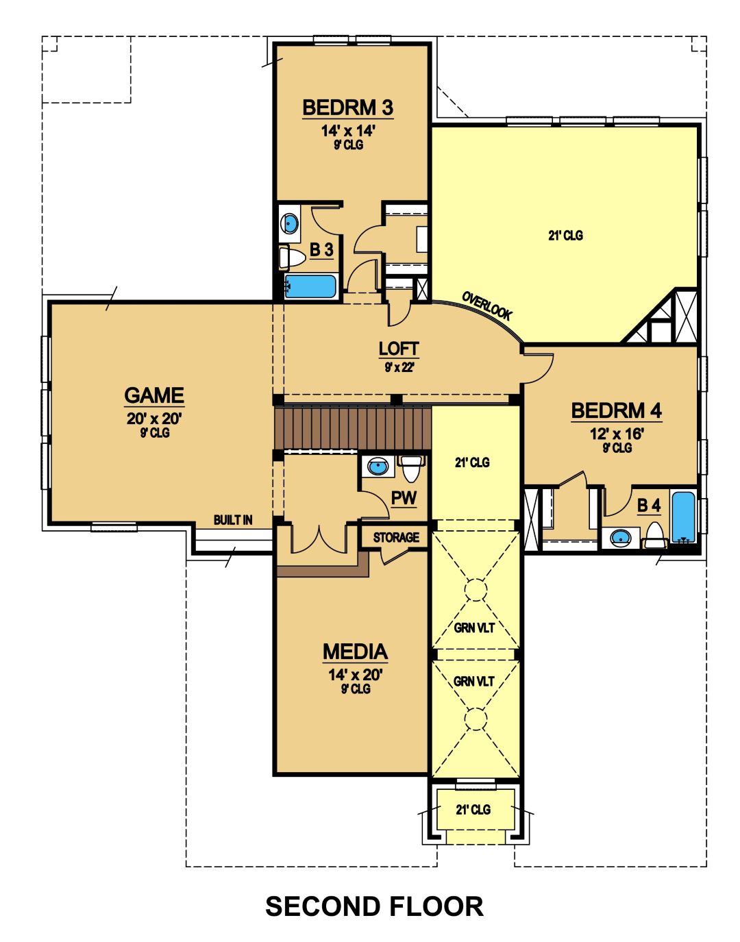 F8060-A European House Second Floor Plan, 4 Bedrooms, 4.5 Bathrooms | Lexington Ridge 