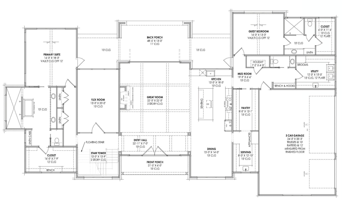 R7282-A LG177 House First Floor Plan 4 Beds 4.5 Baths