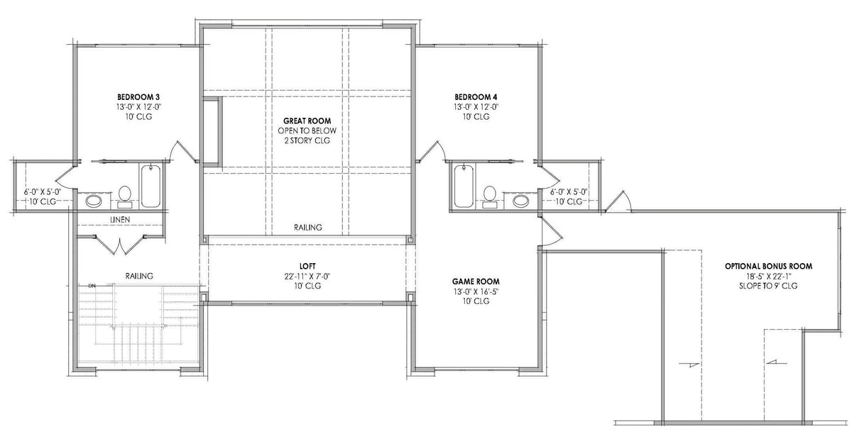 R7282-A LG177 House Second Floor Plan 4 Beds 4.5 Baths