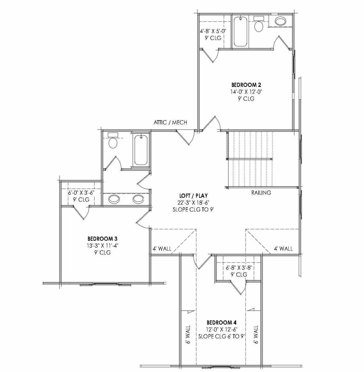 R7292-A LG181 House Second Floor Plan 4 Beds 3.5 Baths