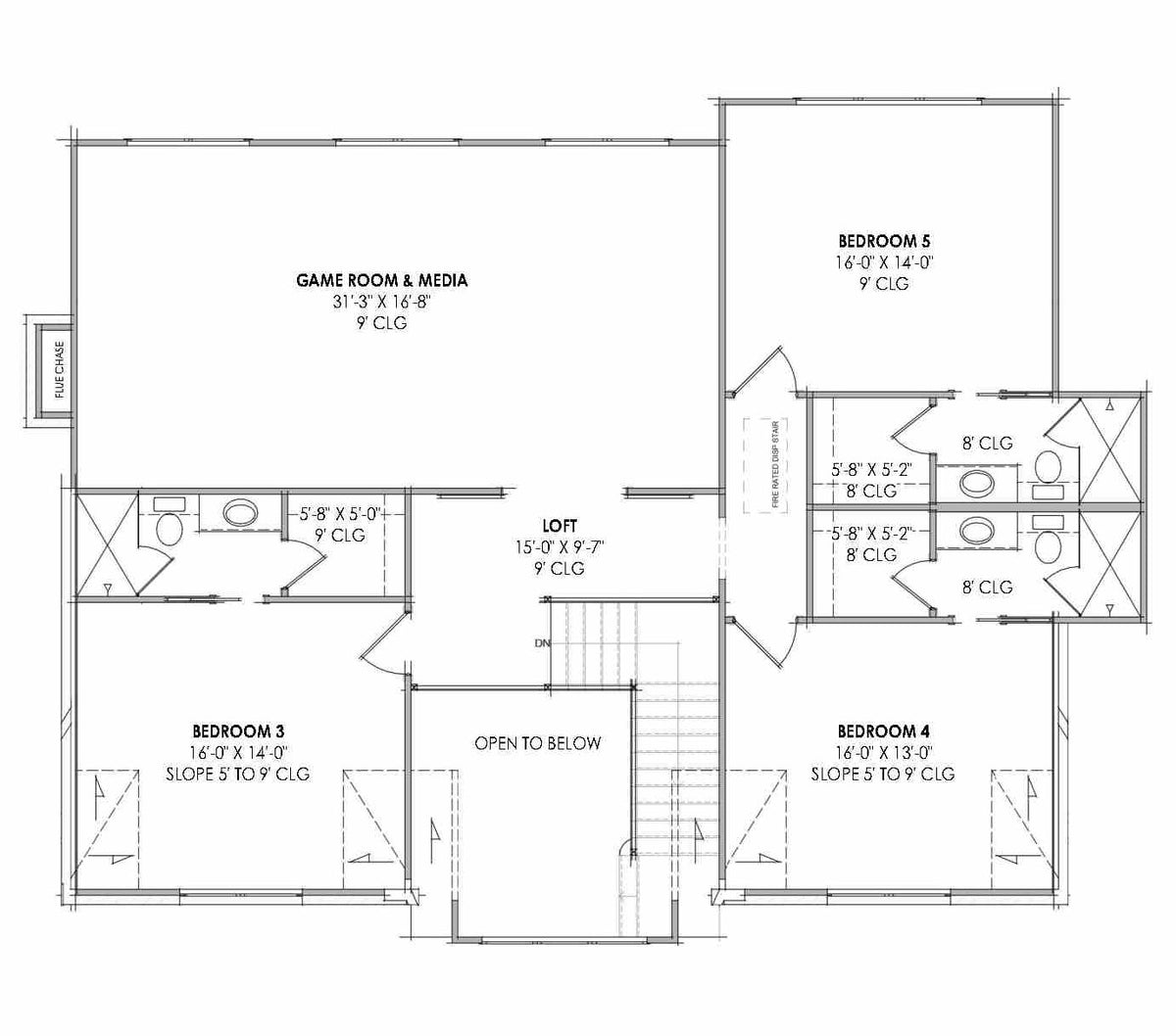 R7410-A LG182 House Second Floor Plan 5 Beds 5.5 Baths