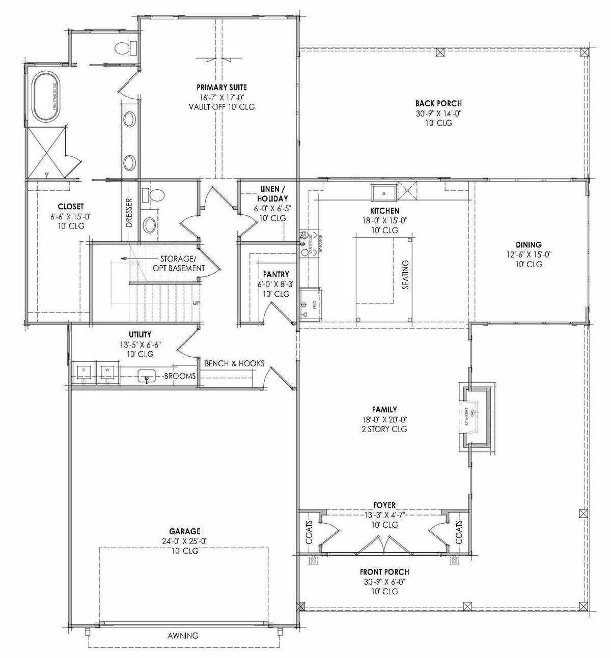 R7433-A LG183 House First Floor Plan 4 Beds 3.5 Baths