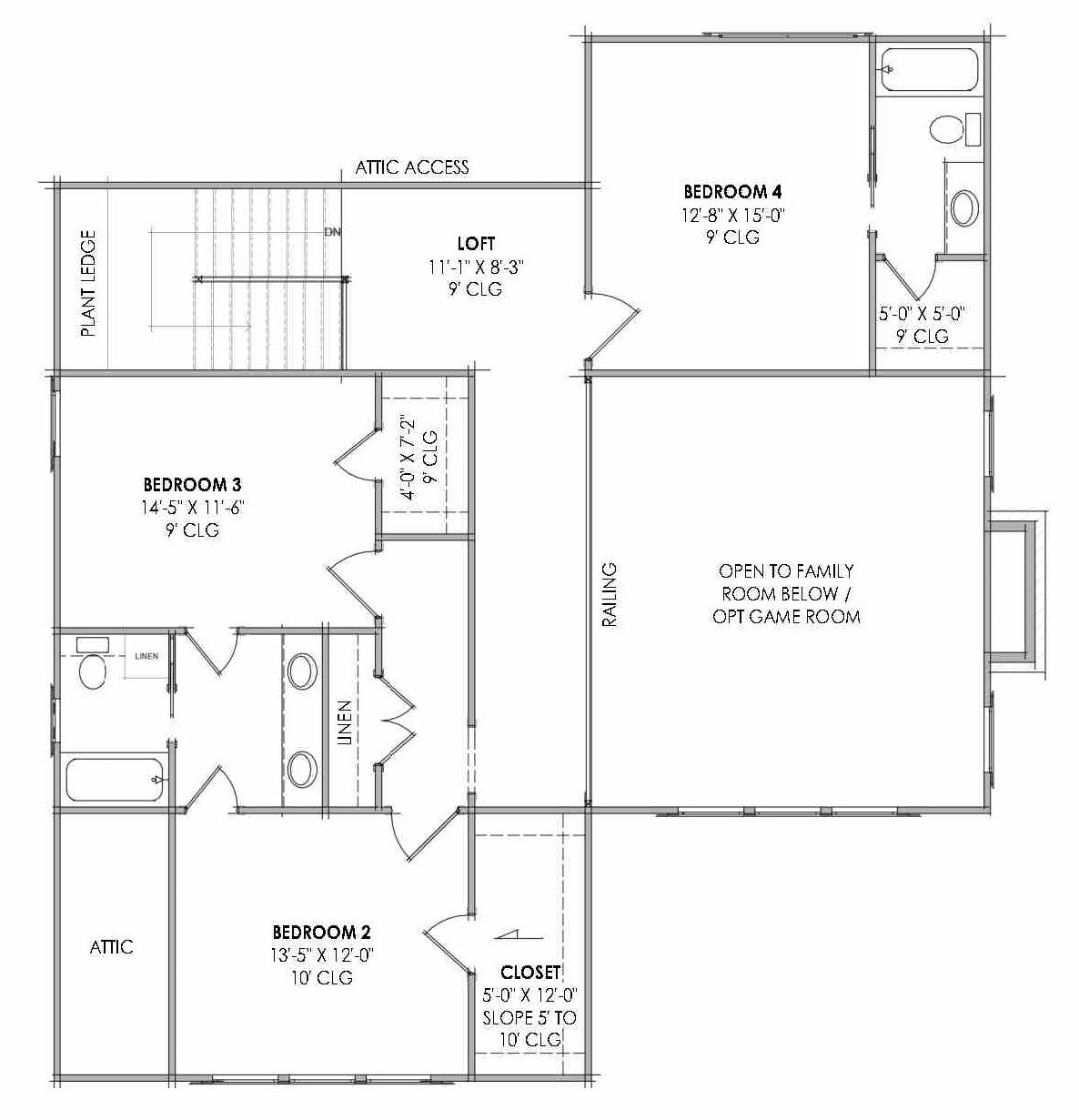 R7433-A LG183 House Second Floor Plan 4 Beds 3.5 Baths