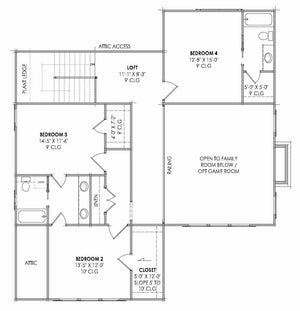 R7433-A LG183 House Second Floor Plan 4 Beds 3.5 Baths