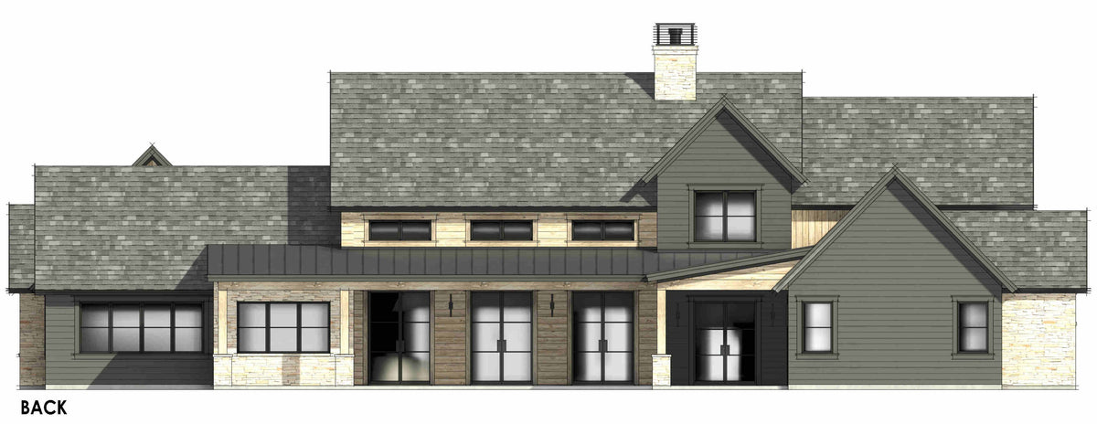 R7483-A Hill Country House Back CAD, 4 Bed, 4.5 Bath | Plan LG184 