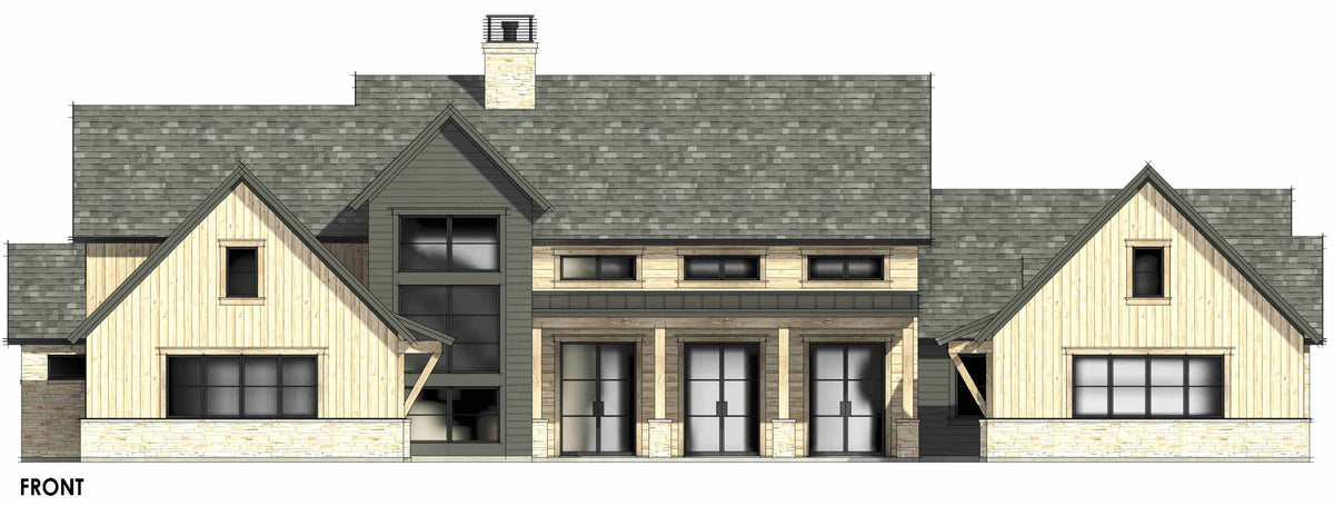 R7483-A Hill Country House Front CAD, 4 Bed, 4.5 Bath | Plan LG184 