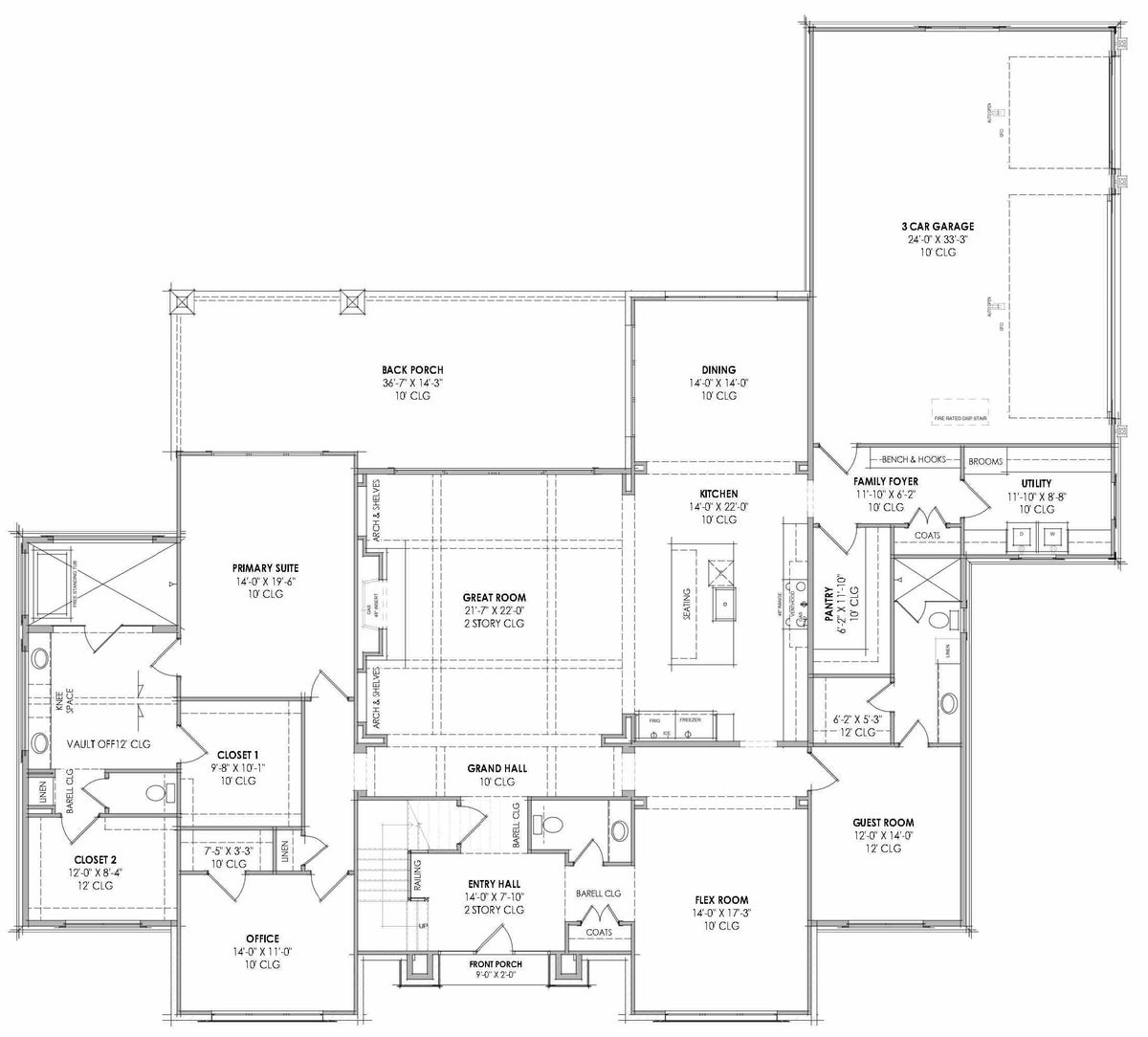 R7485-A Contemporary House First Floor Plan, 4 Bed, 4.5 Bath | Plan LG185 
