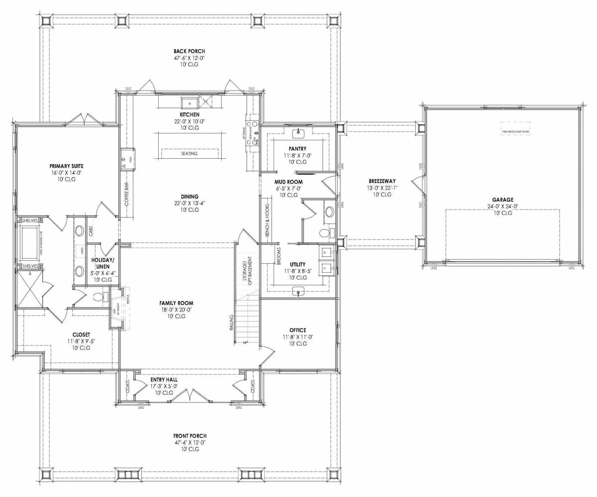 R7574-A Modern Farmhouse First Floor Plan, Bedrooms, 3.5 Bathrooms | Plan LG187