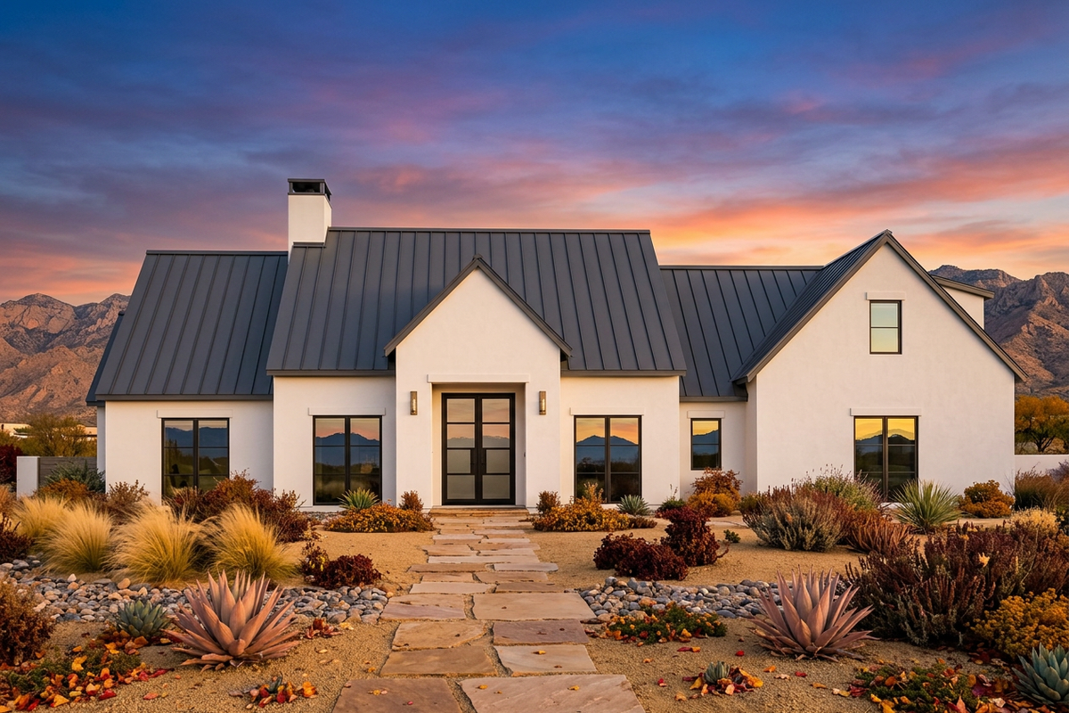 R8155-A Modern Transitional House, 4 Bedrooms, 4.5 Bathrooms | LG189 House Plan Exterior-2
