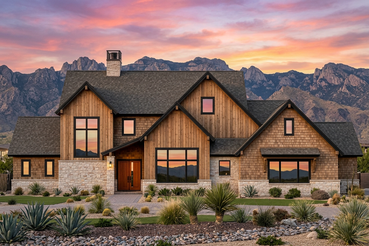 R8215-A Modern Transitional House, 5 Bedrooms, 5.5 Bathrooms | LG190 House Plan Exterior-3