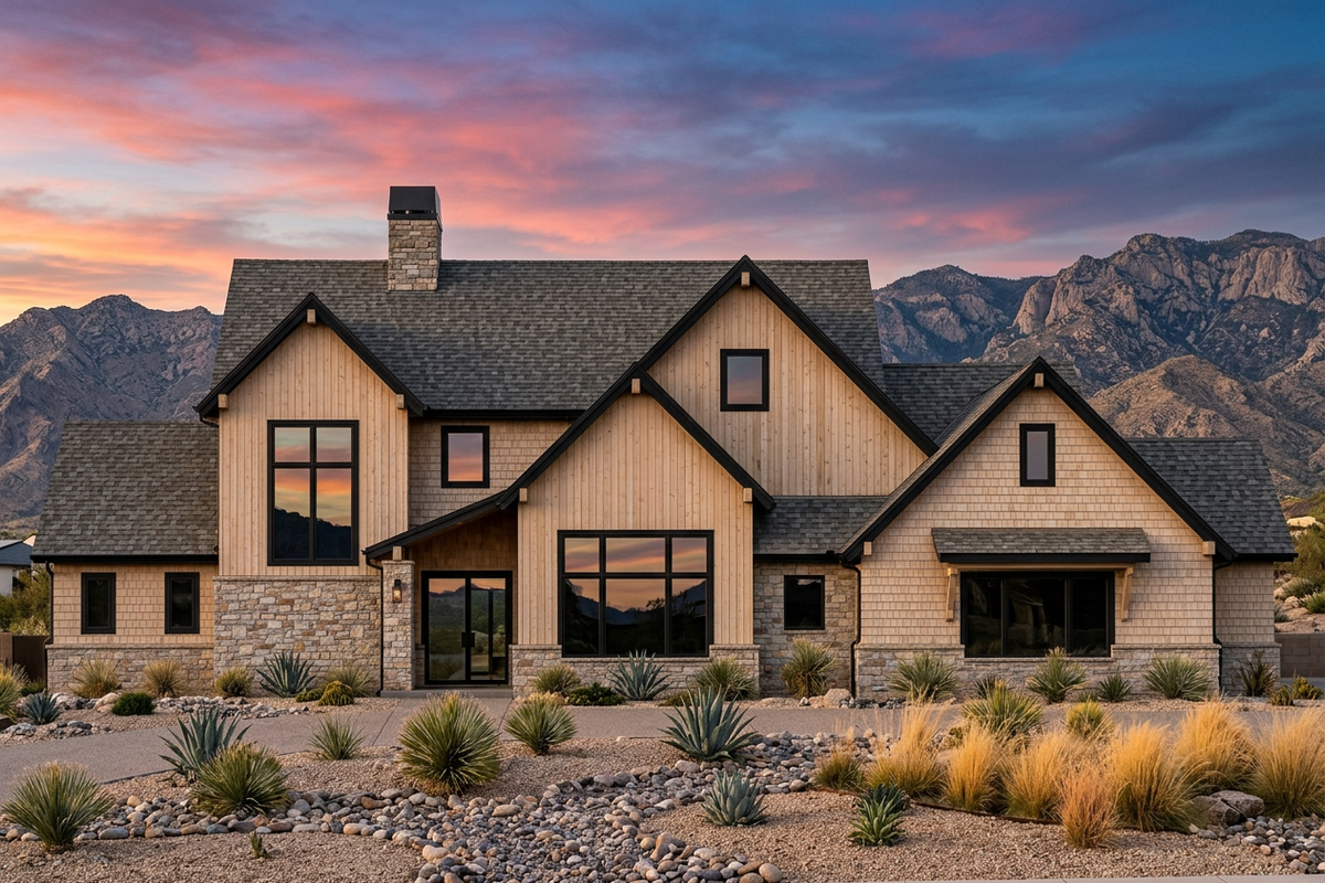 R8215-A Modern Transitional House, 5 Bedrooms, 5.5 Bathrooms | LG190 House Plan Exterior-4