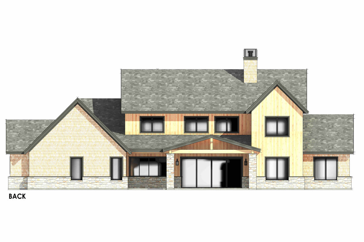 R8215-A Modern Transitional House, 5 Bedrooms, 5.5 Bathrooms | LG190 House Plan Back CAD