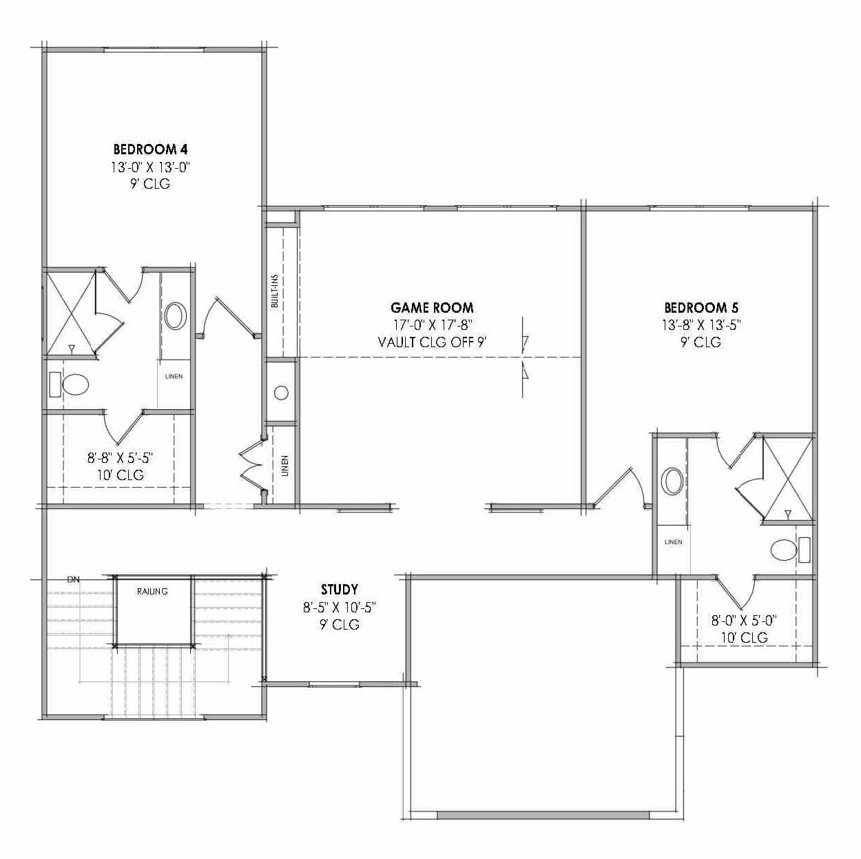 R8215-A Modern Transitional House Second Floor Plan, 5 Bedrooms, 5.5 Bathrooms | LG190 House Plan 