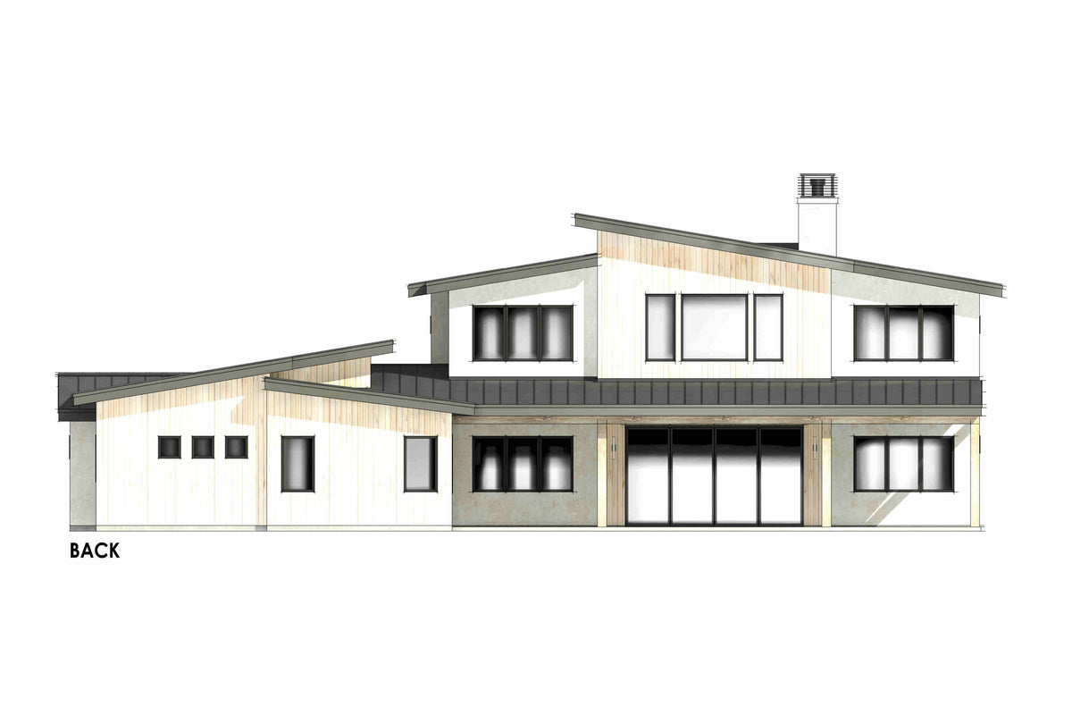 R8383-A Contemporary Mountain House, 5 Bedrooms, 5.5 Bathrooms | LG192 House Plan Back