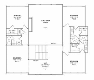 R8383-A Contemporary Mountain House Second Floor Plan, 5 Bedrooms, 5.5 Bathrooms | LG192 House Plan 