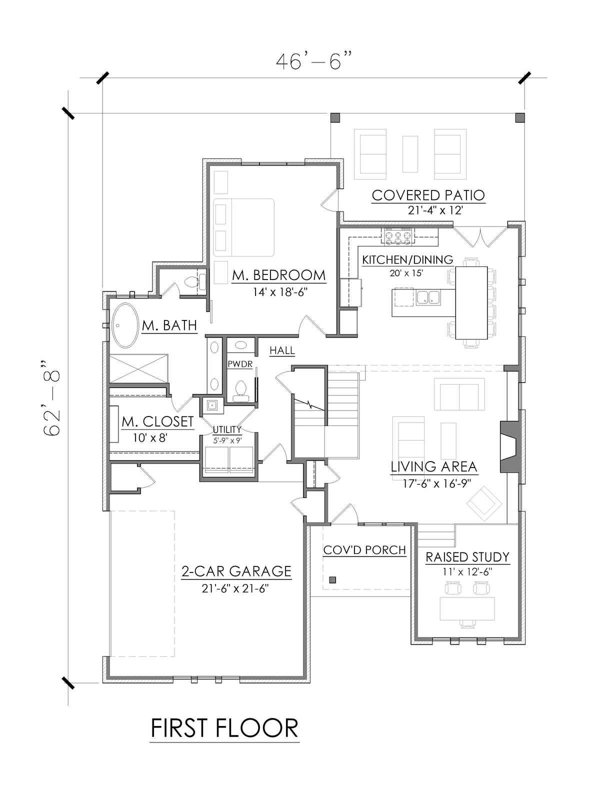 AG7500-A Modern House First Floor Plan, 3 Bed, 2.5 Bath | Lombardi House Plan