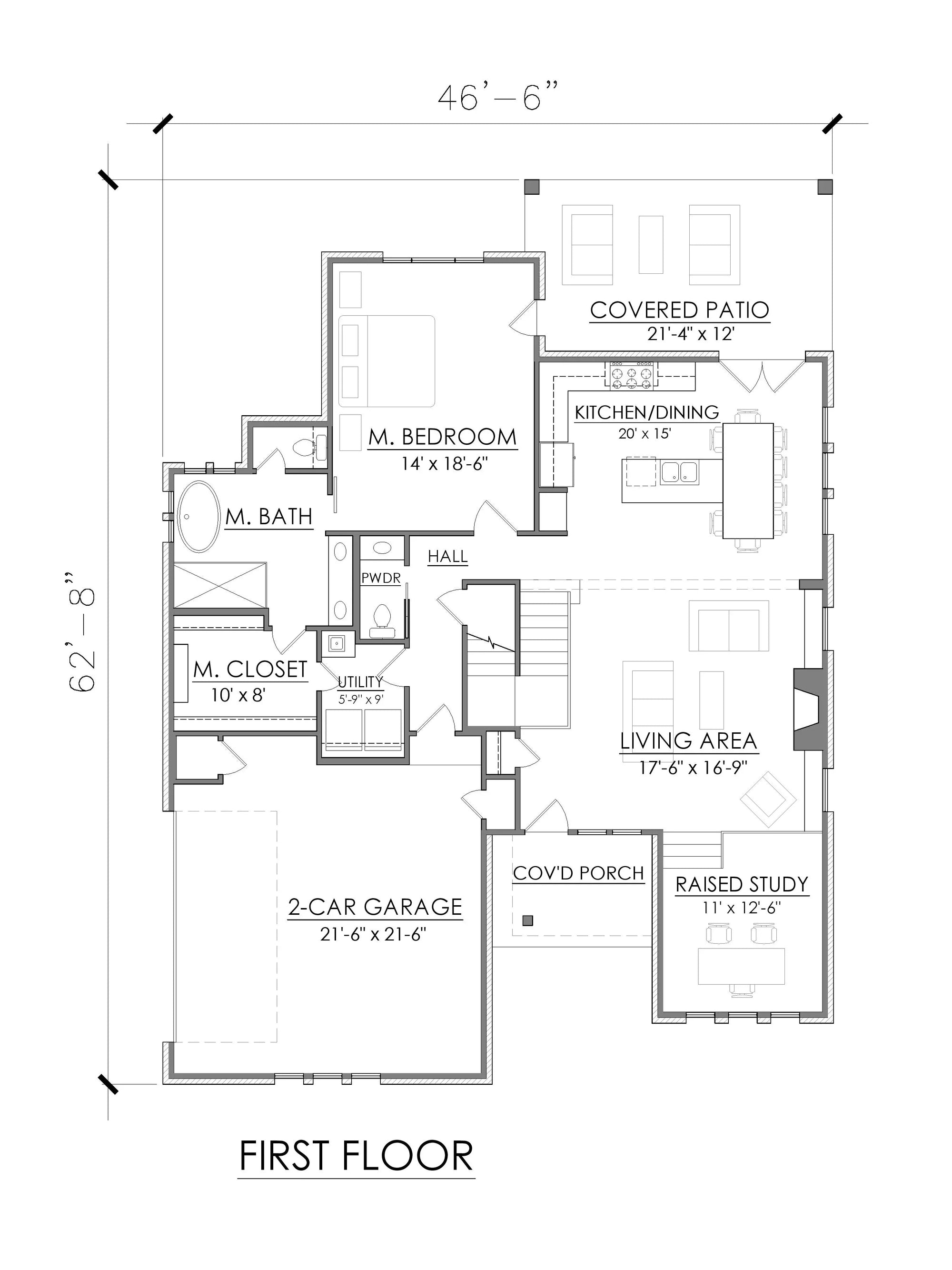 AG7500-A Modern House First Floor Plan, 3 Bed, 2.5 Bath | Lombardi House Plan