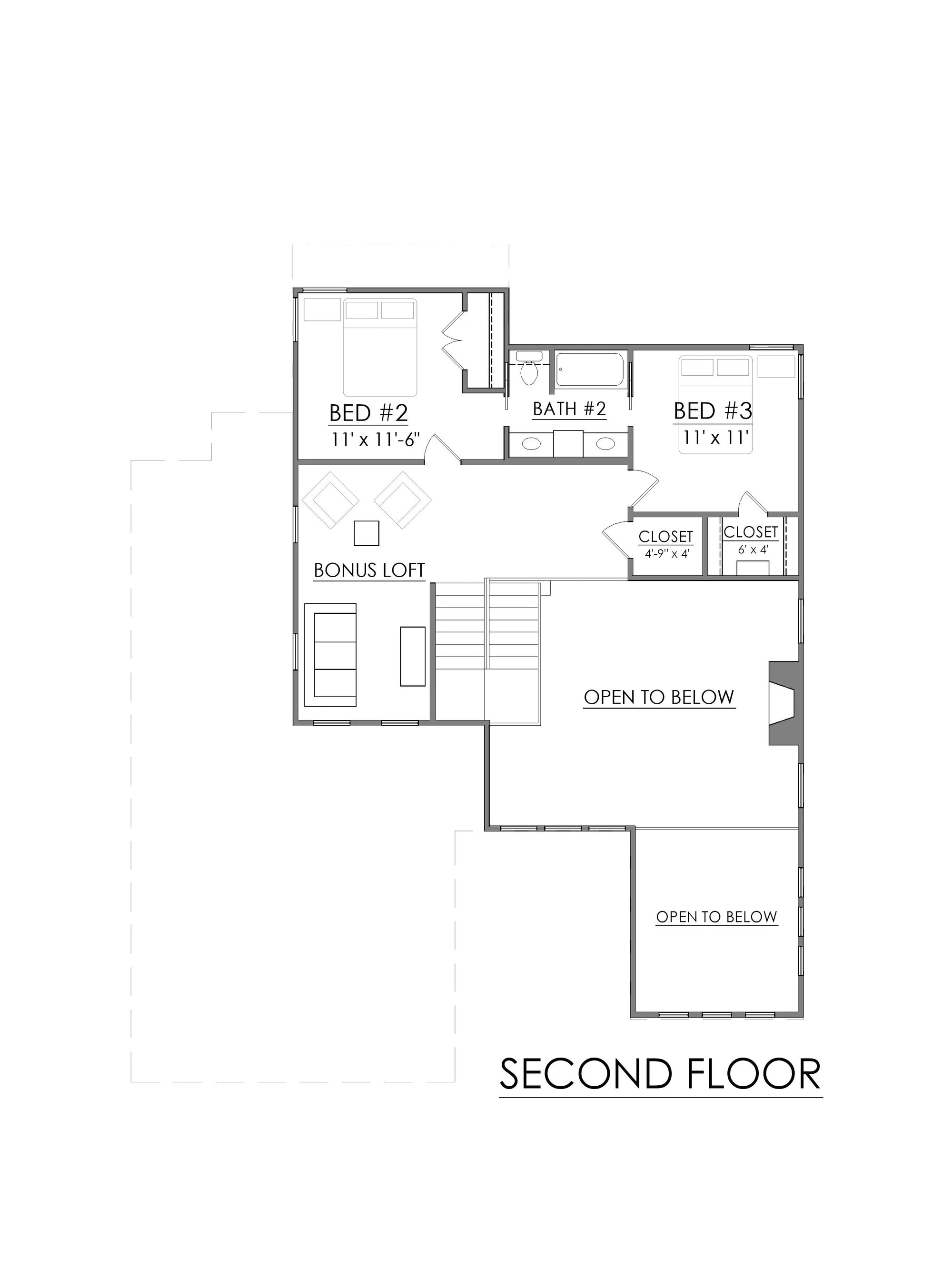 AG7500-A Modern House Second Floor Plan, 3 Bed, 2.5 Bath | Lombardi House Plan