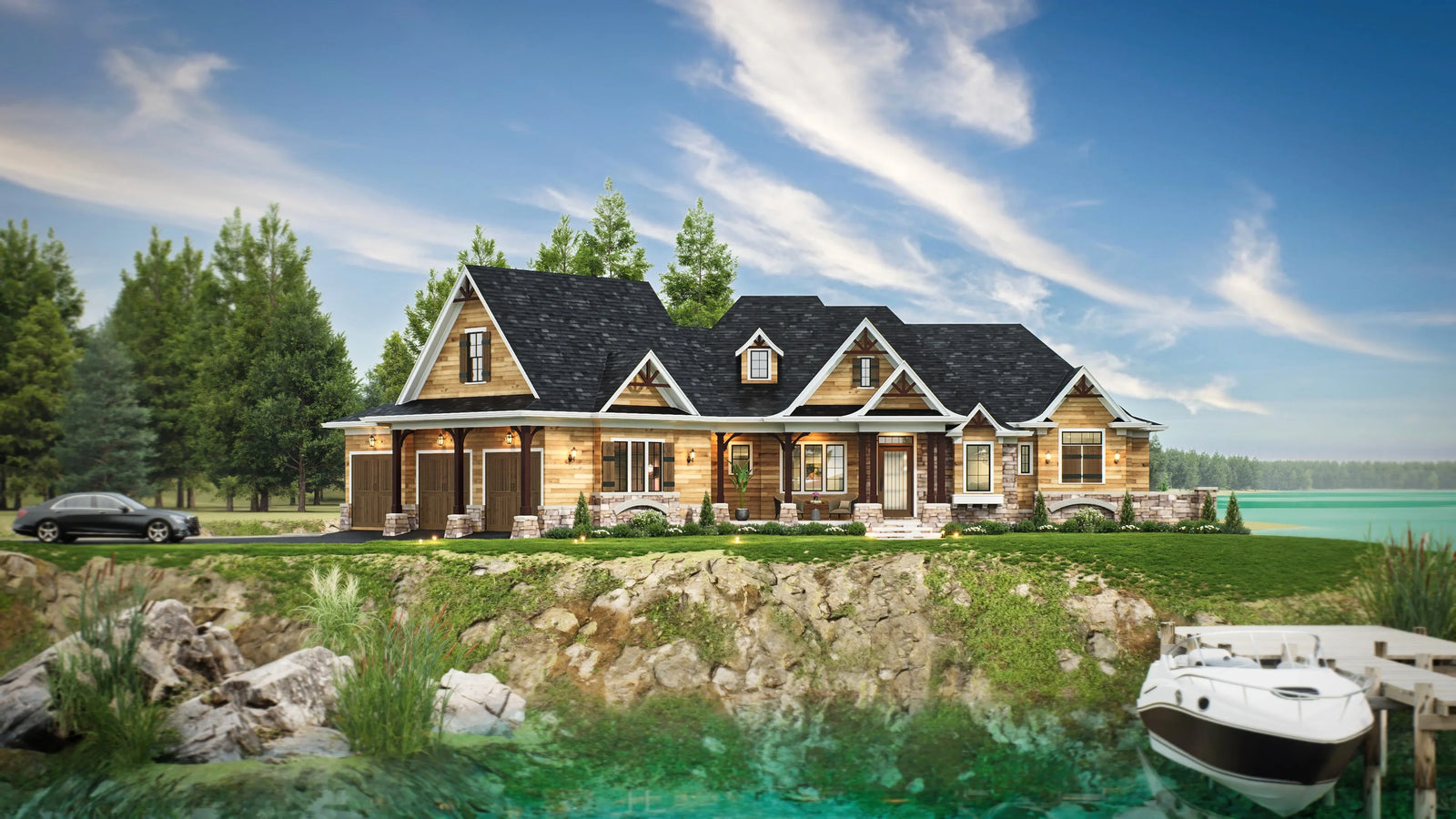 A842-A Craftsman House, 3 Bedrooms, 2 Bathrooms | Lakeview Cottage House Plan Exterior-1