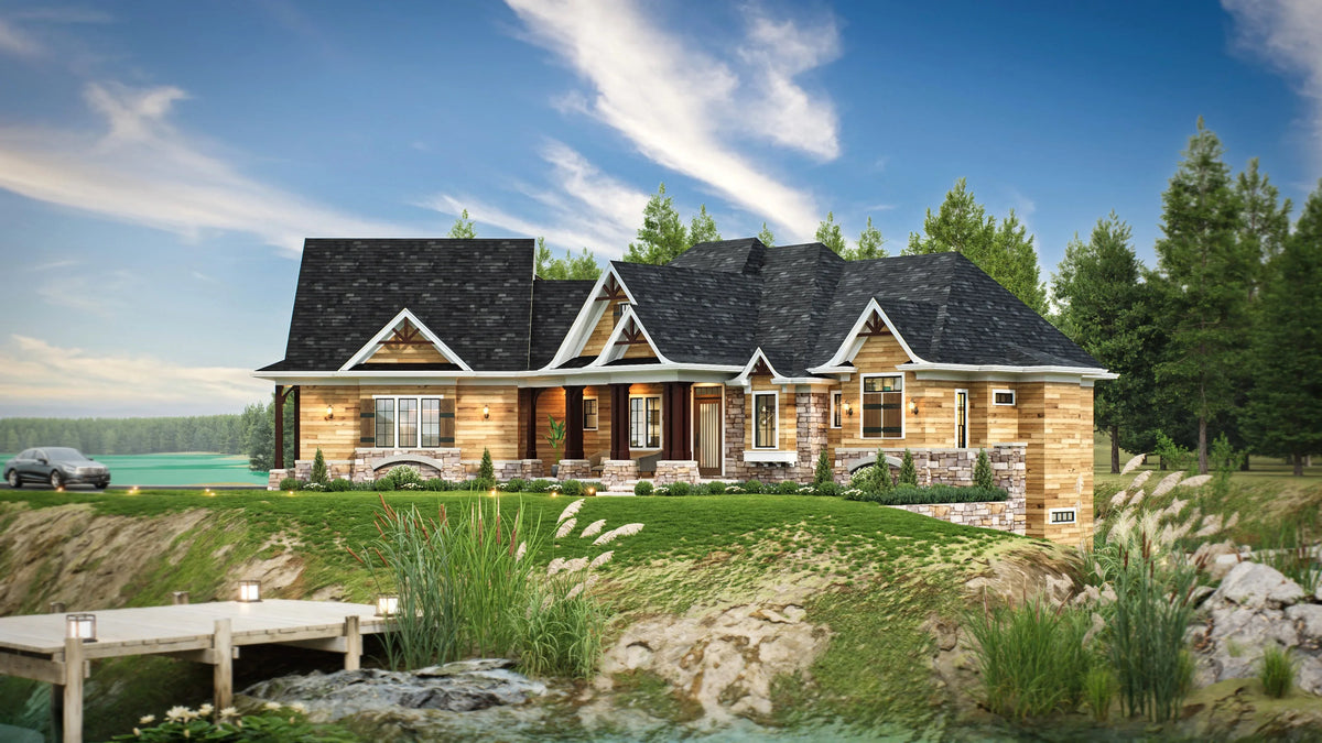 A842-A Craftsman House, 3 Bedrooms, 2 Bathrooms | Lakeview Cottage House Plan Exterior-4