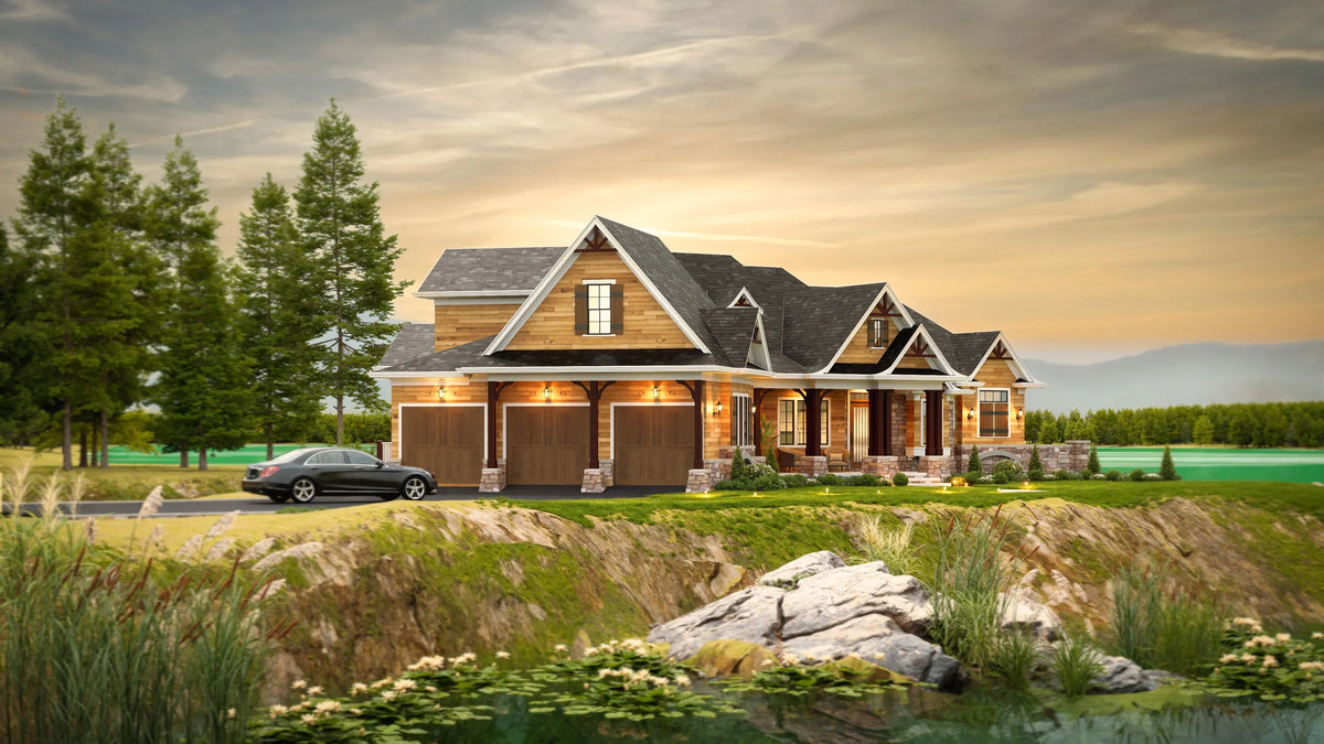 A842-A Craftsman House, 3 Bedrooms, 2 Bathrooms | Lakeview Cottage House Plan Exterior-2